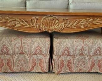 Sofa table Queen Ann style ~ pair of upholstered ottomans