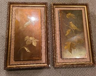 Bird and Leaves etched on metal