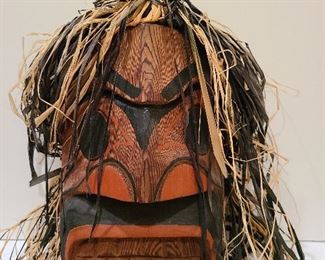 Lot 20 NW Coast Mask Cedar and Raffia 17 inches 1960s