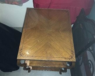 Wood table with glass covered top