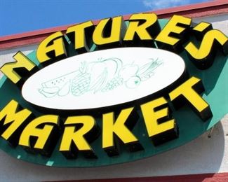 Exterior Nature's Market Electric LED Sign, Approx 5' Tall x 6' Wide