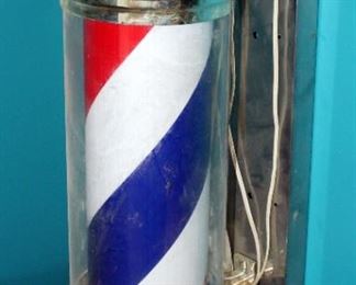 Electric Barber Shop Pole, Approximately 30" Tall, And Barbicide Disinfecting Jar