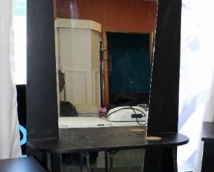 Salon Stylist Station Including Work Table With Mirror 87" x 30.5" x 11" And Storage Cabinet 32" x 17" x 13"