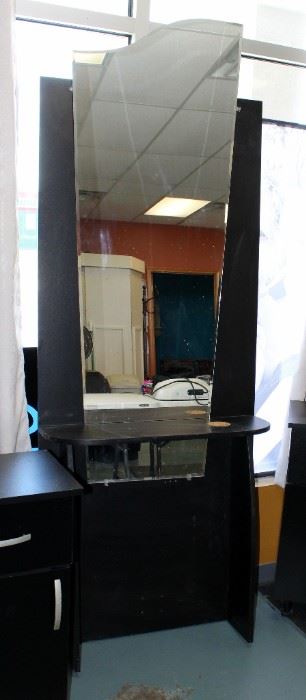 Salon Stylist Station Including Work Table With Mirror 87" x 30.5" x 11" And Storage Cabinet 32" x 17" x 13"