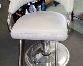 Adjustable Metal Framed Upholstered Salon Chair Manufactured By P.S. Pibbs, 25" Wide x 33.5" Deep