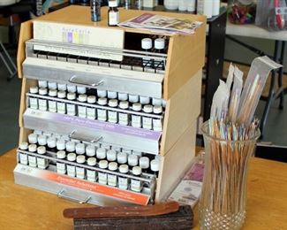 Aura Cacia 100% Pure Essential Oils & Blends, Includes Display Cabinet With Pull Out Drawers, Approximate Qty 88 Bottles Including Testers, Incense Sticks, And Incense Burner 
