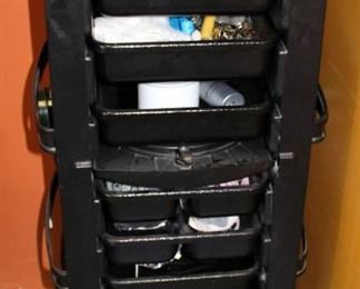 Rolling Stylist Cart With 6 Drawers, 37" x 16" x 15", Contents Include Combs, Pins, Rollers, And More