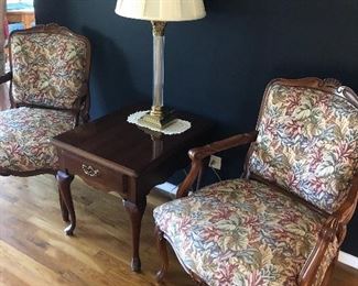 Armchairs side table with drawer, queen anne 