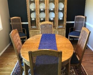 Dining Set with 6 cane back chairs and china cabinet 