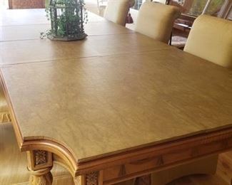 Century Dining Table by National Collection about 20 yrs old.  122"W includes 2 of 22" leaves x 48" with pads   6 Upholstered High Back chairs $300 all 3 of them needs reupholstered 