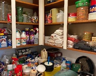 Supplies, tools, laundry items.