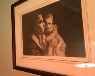 Antique mother & child engraving 