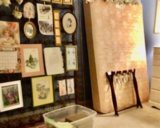 Lots of vintage and antique art, linens and items