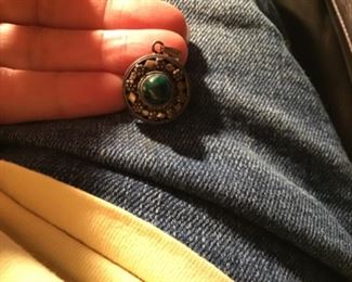 Malachite or green turquoise sterling pendant 