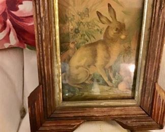 Antique rabbit print in old frame