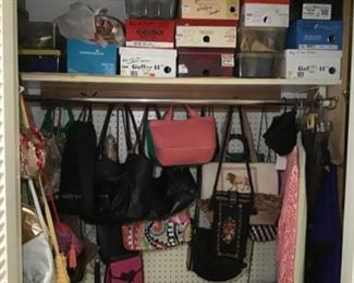 Purses and shoes. This closet not sorted yet.  Owner counted over 75 purses. 