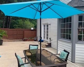$295 Patio Dining Set, 4 Chairs, Umbrella and Stand