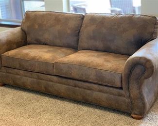 Broyhill Rustic Faux Leather/Suede Nailhead Sofa/Couch 37x92x38in HxWxD