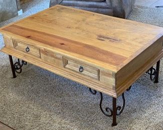 Mexican Rustic Scroll Iron Leg Coffee Table 20x48x30in HxWxD