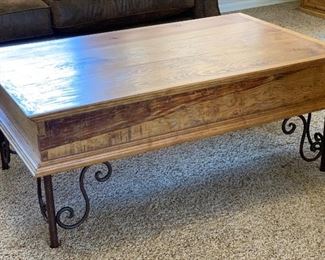 Mexican Rustic Scroll Iron Leg Coffee Table 20x48x30in HxWxD