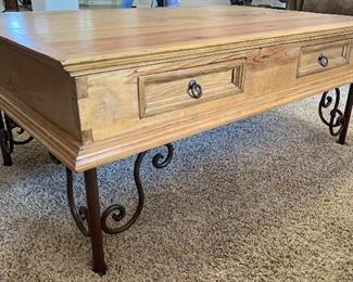 Mexican Rustic Scroll Iron Leg Coffee Table 20x48x30in HxWxD