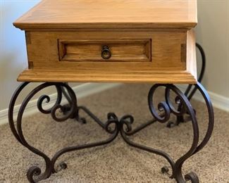 Mexican Rustic Scroll Iron Leg End Table 24x27x27in HxWxD