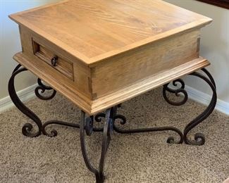 Mexican Rustic Scroll Iron Leg End Table 24x27x27in HxWxD