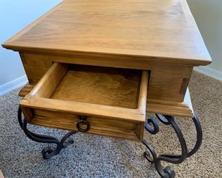 Mexican Rustic Scroll Iron Leg End Table 24x27x27in HxWxD