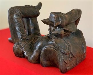 Resting Cowboy Statue Metal Faux Bronze Finish 17x17x36in HxWxD