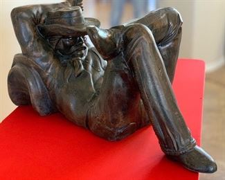 Resting Cowboy Statue Metal Faux Bronze Finish 17x17x36in HxWxD