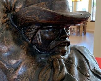 Resting Cowboy Statue Metal Faux Bronze Finish 17x17x36in HxWxD