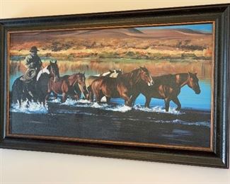 Paul Van Ginkel Giclee On Canvas Print Cowboy Water Crossing 38x68x2.35in HxWxD