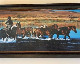 Paul Van Ginkel Giclee On Canvas Print Cowboy Water Crossing 38x68x2.35in HxWxD