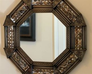 Mexican Punched Tin Lizard & Stone Mirror 22.5x22.5x1.5in HxWxD