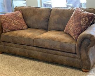 Broyhill Rustic Faux Leather/Suede Nailhead Sofa/Couch 37x92x38in HxWxD