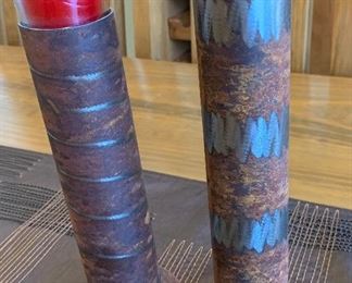 2pc Rustic Iron Candle Holders 12in H & 10in H HxWxD