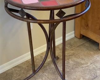 #2 Tile Top Steel Frame Mexican Rustic Pub Table High Top Table Round 35.5in H x 26.5in Diameter