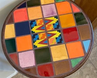 #2 Tile Top Steel Frame Mexican Rustic Pub Table High Top Table Round 35.5in H x 26.5in Diameter