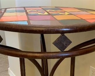 #2 Tile Top Steel Frame Mexican Rustic Pub Table High Top Table Round 35.5in H x 26.5in Diameter