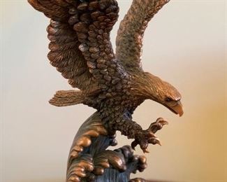 Large Landing Eagle Statue Poly Resin Faux Bronze Statue w/ Base 21x16x10in HxWxD