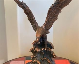 Large Landing Eagle Statue Poly Resin Faux Bronze Statue w/ Base 21x16x10in HxWxD