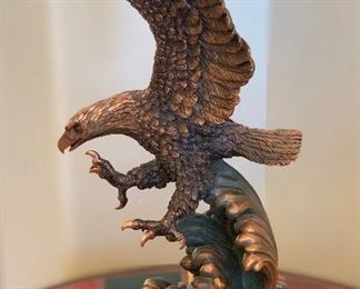 Large Landing Eagle Statue Poly Resin Faux Bronze Statue w/ Base 21x16x10in HxWxD