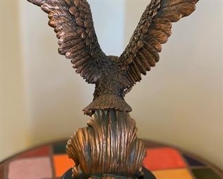 Large Landing Eagle Statue Poly Resin Faux Bronze Statue w/ Base 21x16x10in HxWxD