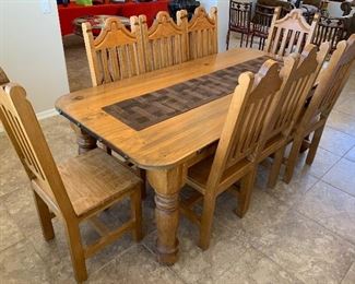 Mexican Rustic Dining Room Table w/ 8 Chairs Table: 31x40x85in chairs: 47x18x19in HxWxD