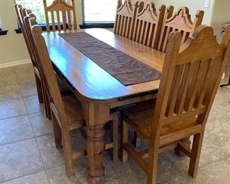 Mexican Rustic Dining Room Table w/ 8 Chairs Table: 31x40x85in chairs: 47x18x19in HxWxD