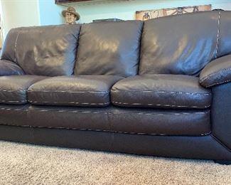 Natuzzi Editions Contemporary Leather Sofa Couch Walnut 37x90x36in HxWxD