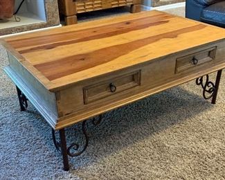#2 AS-IS Mexican Rustic Scroll Iron Leg Coffee Table 20x49x31in HxWxD