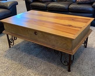 #2 AS-IS Mexican Rustic Scroll Iron Leg Coffee Table 20x49x31in HxWxD