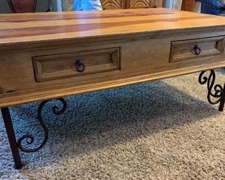#2 AS-IS Mexican Rustic Scroll Iron Leg Coffee Table 20x49x31in HxWxD