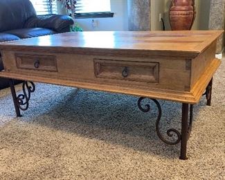 #2 AS-IS Mexican Rustic Scroll Iron Leg Coffee Table 20x49x31in HxWxD